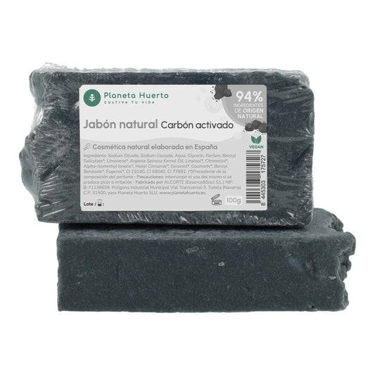 Jabón natural a base de aceite de oliva y carbón activado Planeta Huerto 100 g