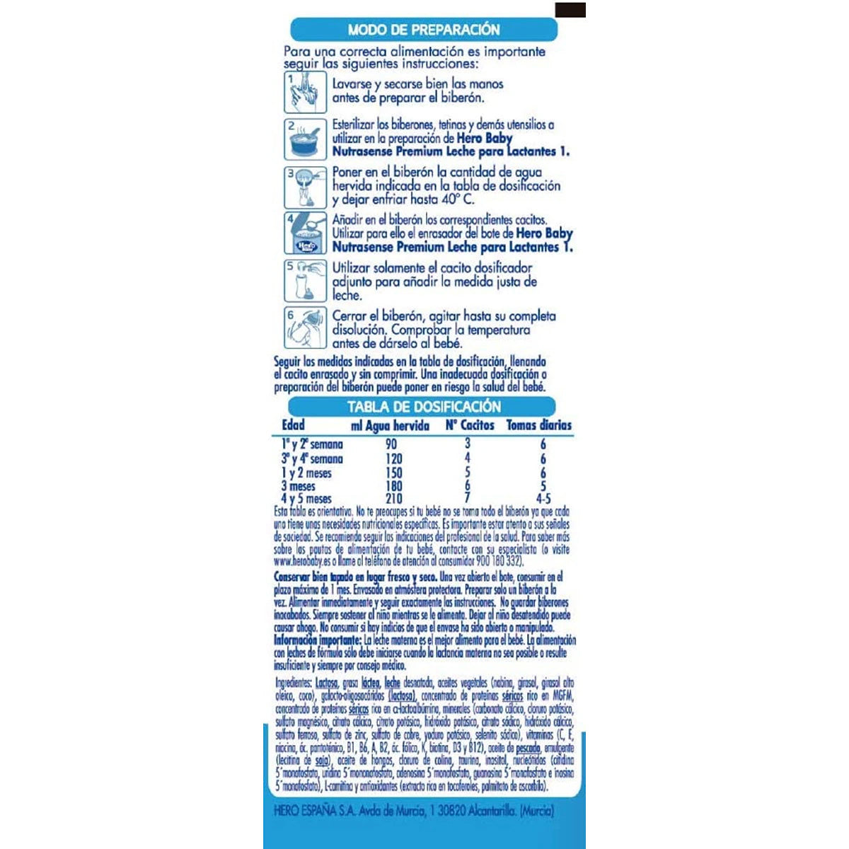 Leche Infantil Nutrasense Premium 1, Hero Baby, 800 g