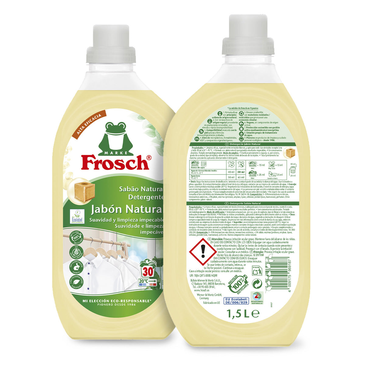 Pack 5X Detergente jabón natural, Frosch, 1500 ml