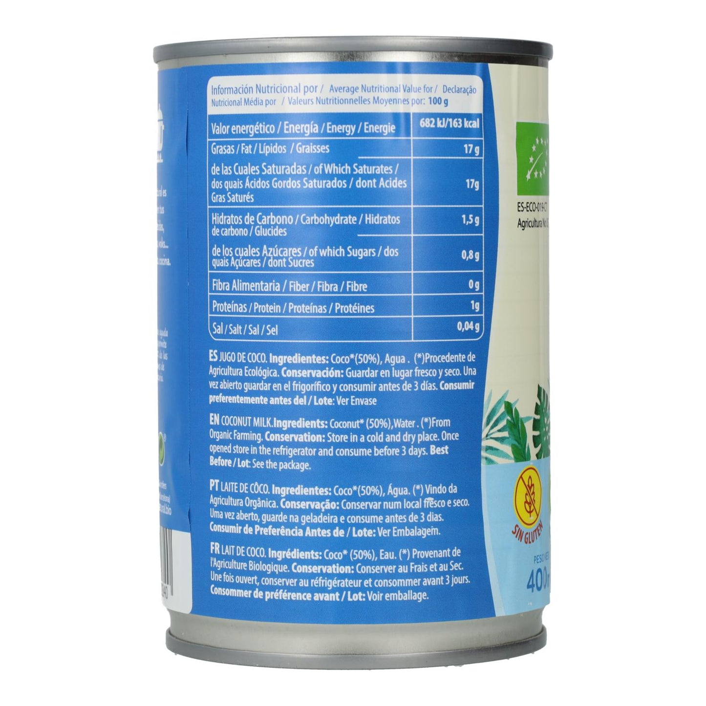 Leche de coco para cocinar bio Sol Natural 400 ml