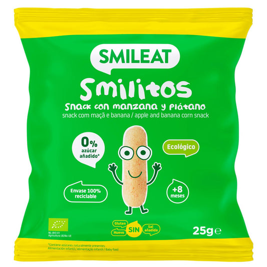 Smilitos, gusanitos de manzana y plátano 25g snack Smileat