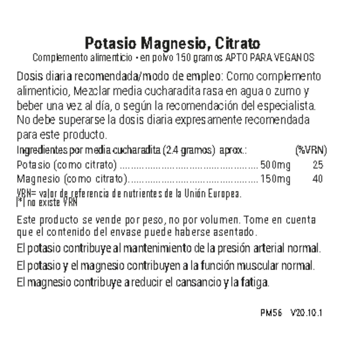 Potasio y Magnesio Citrato en Polvo Viridian 150 g
