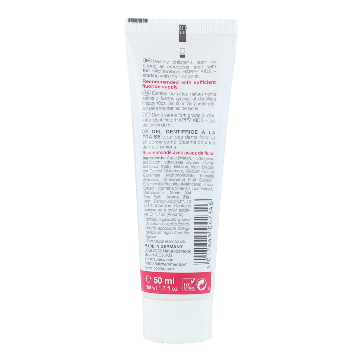 Gel Dentífrico Fresas Niños Logona 50 ml