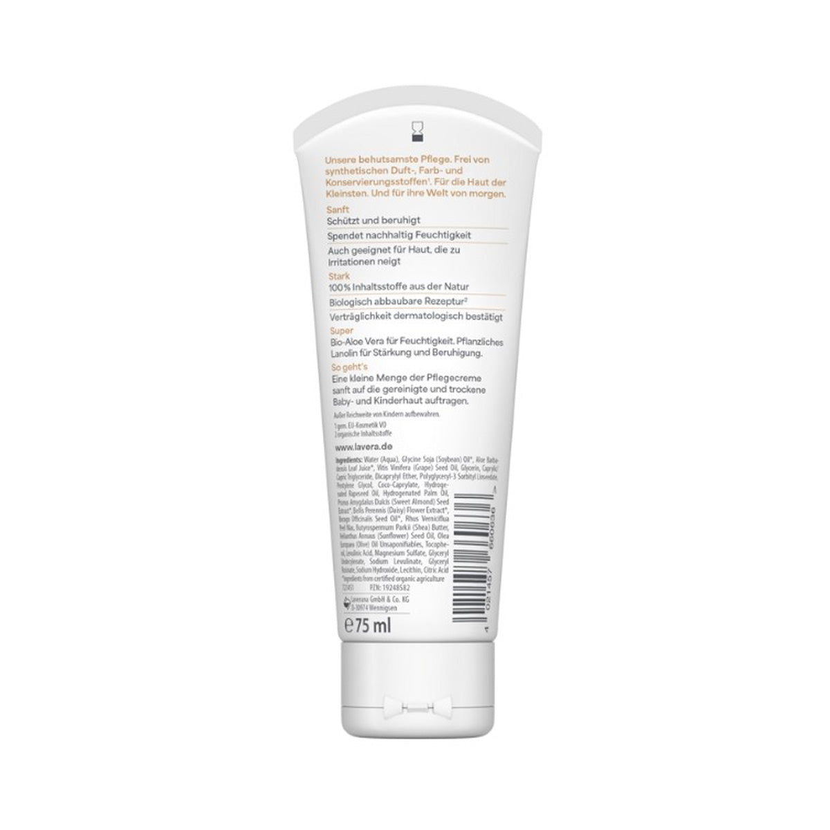 Crema hidratante ultra sensitive Bebés & Niños con Aloe, Lanolina y Manteca de Karité, Lavera 75 ml