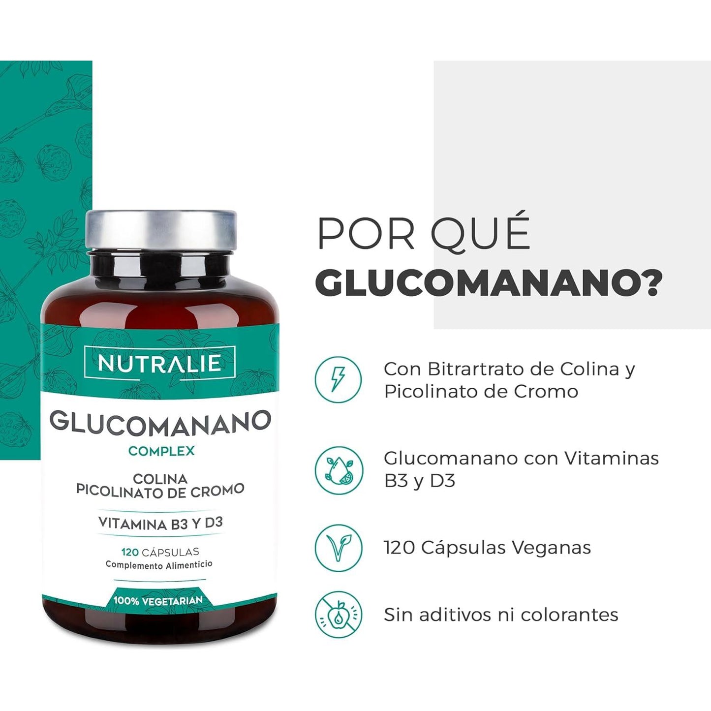 Nutralie Glucomanano con Colina + B3 + D3 Pérdida Peso 120 cápsulas