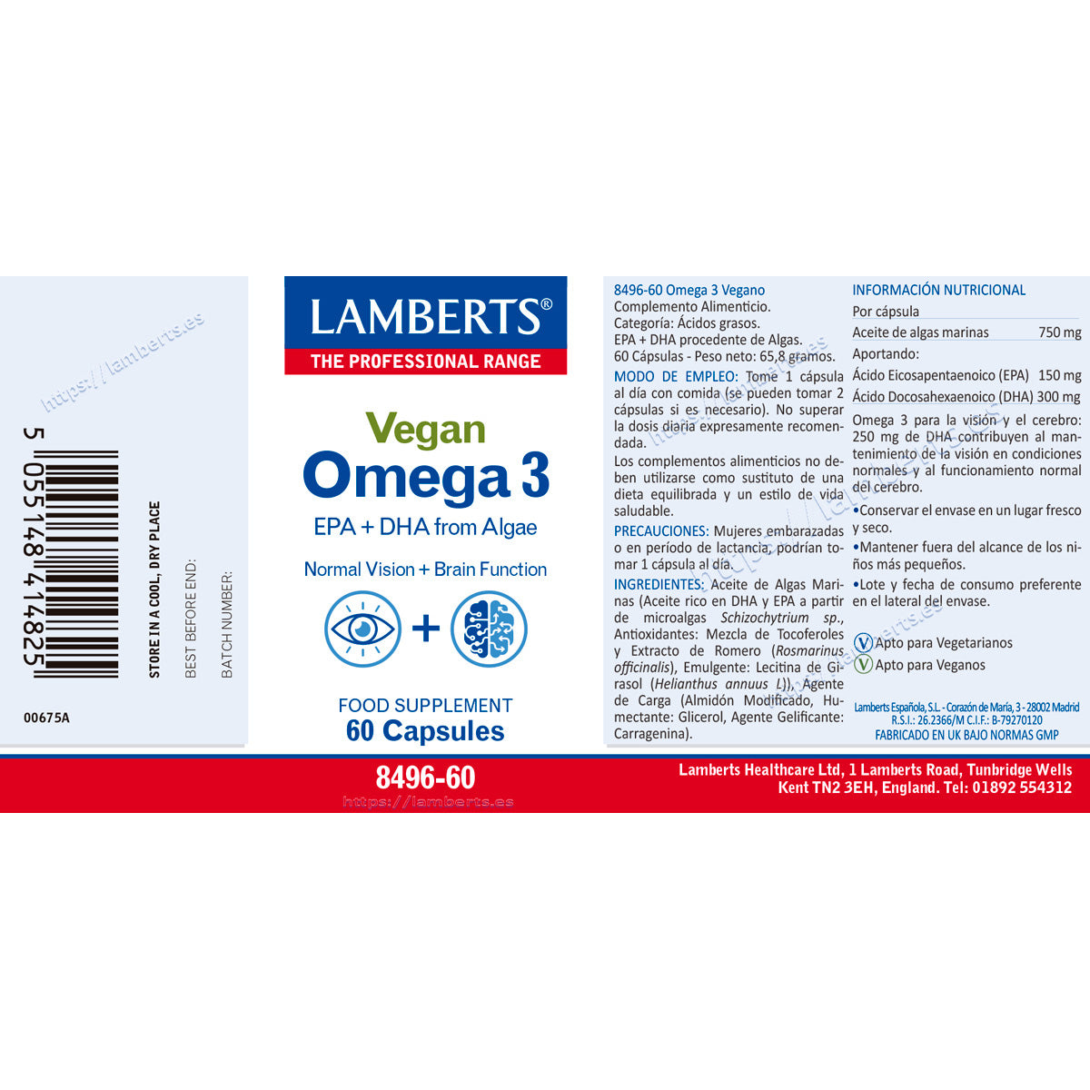 Omega 3 Vegano – 60 Cápsulas, Lamberts