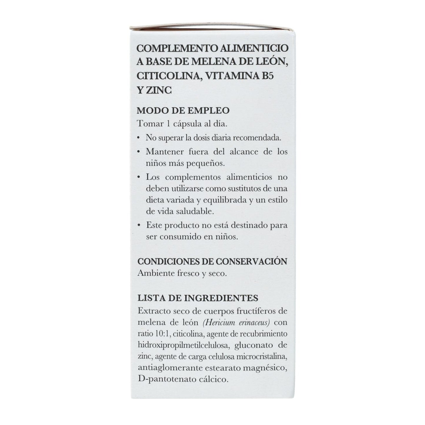 Melena de León complemento alimenticio con Citicolina B5 y Zinc 32 cápsulas