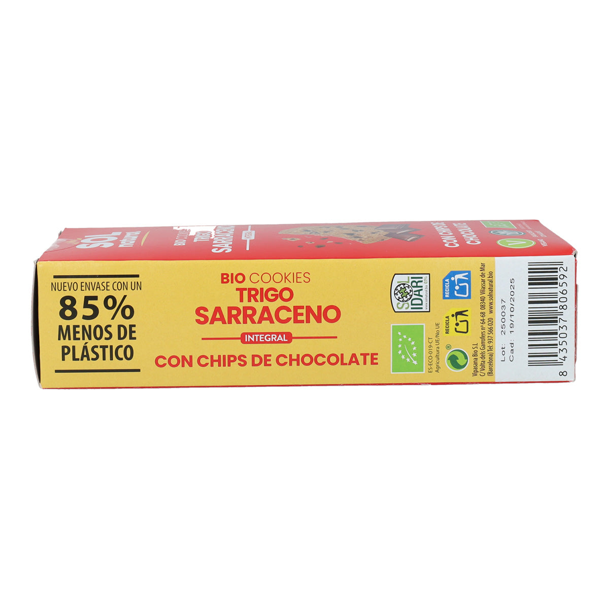 Galletas cookies de trigo sarraceno y chocolate bio Sol Natural 170 g