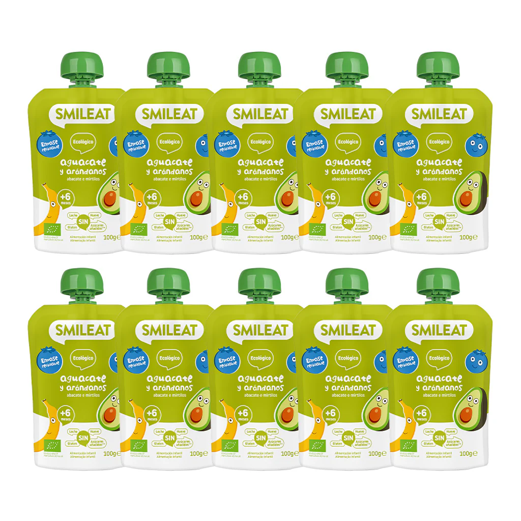 Pack 10 uds Pouches Aguacate y Arándanos ECO Smileat 100gr