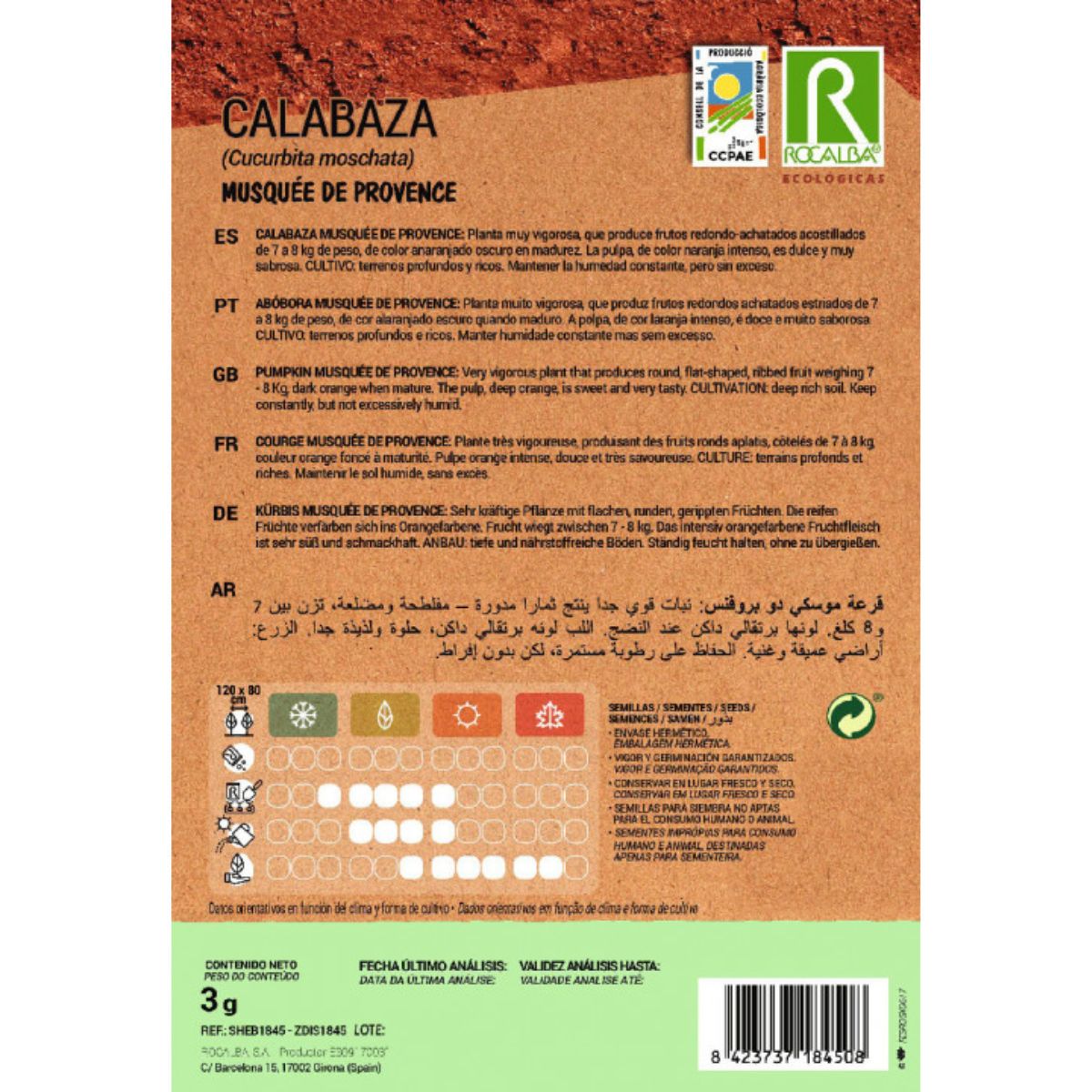 Semillas ecológicas de calabaza musquee de provence Rocalba