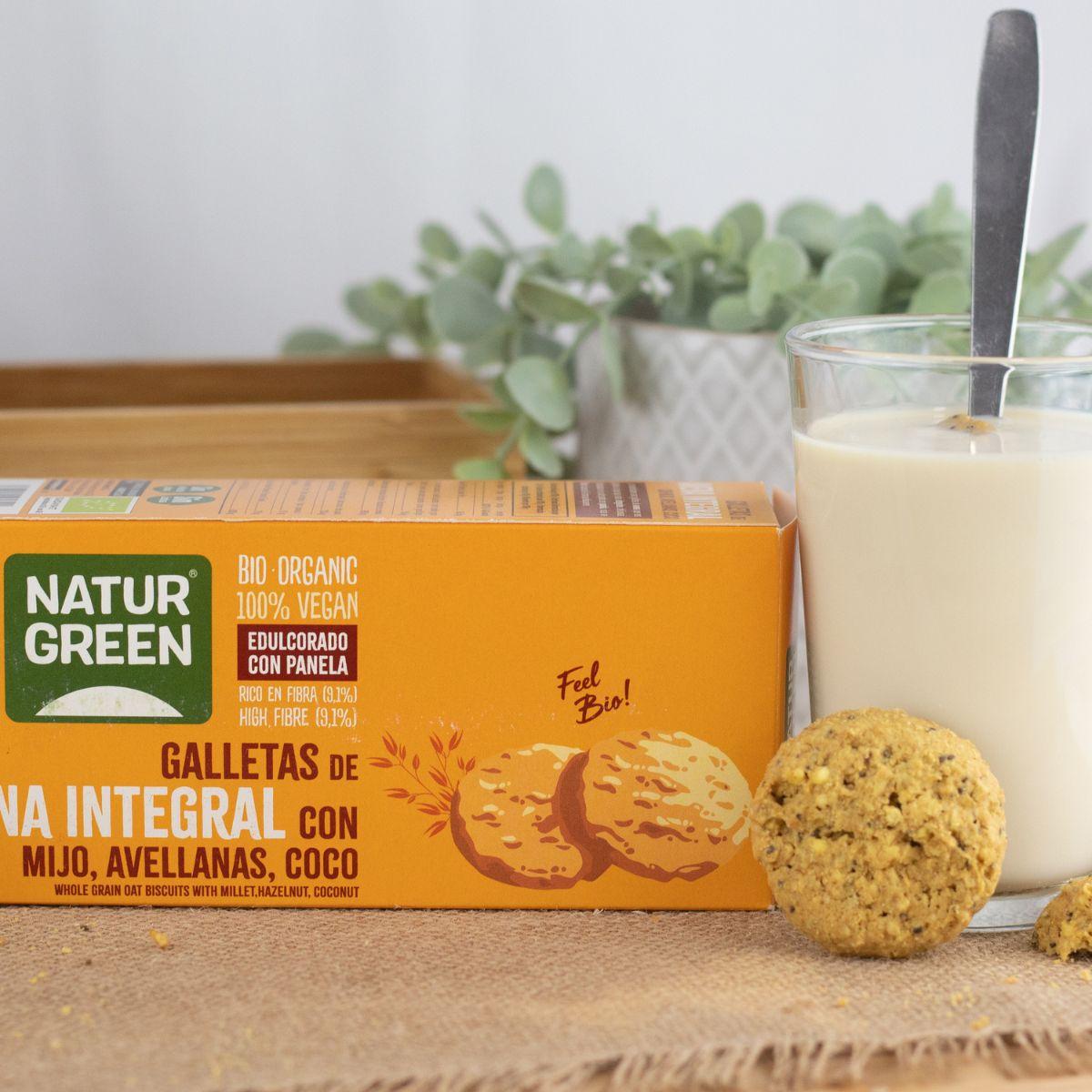 Galletas Veganas de Avena Integral con Mijo, Avellanas y Coco Bio Naturgreen 140 g