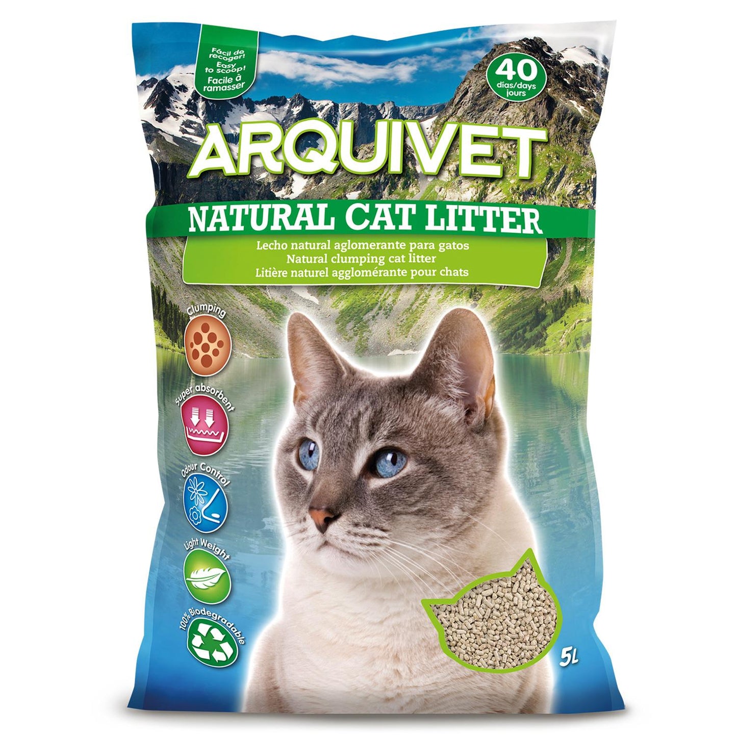 Arena mixta aglomerante Natural Cat Litter Arquivet 5 L