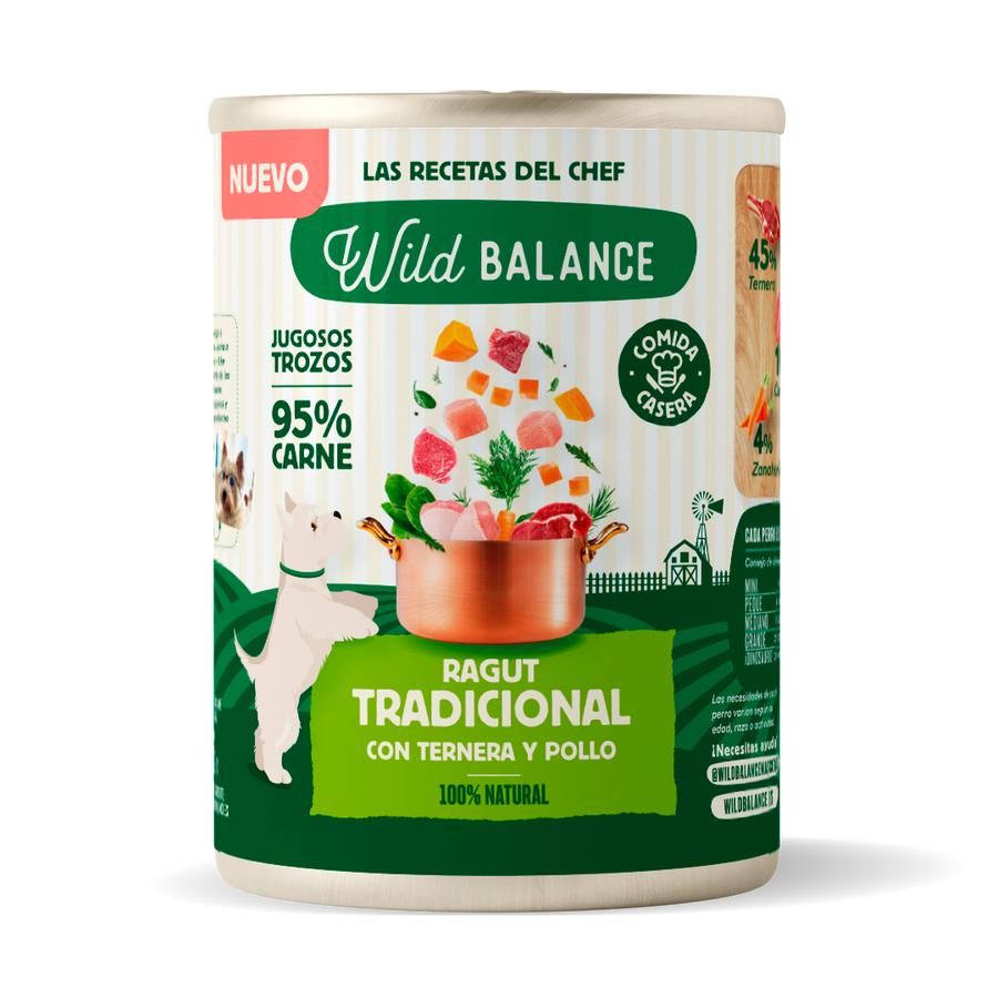 Lata completa Ragut Tradicional de Ternera y Pollo para Perros Wild Balance 400 g