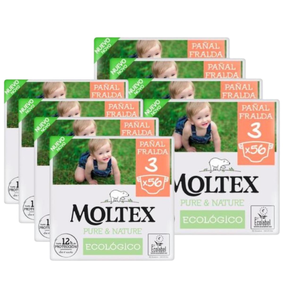 Pack Ahorro Pañales T3 (4-10 kg) Moltex Pure & Nature, 448 Uds