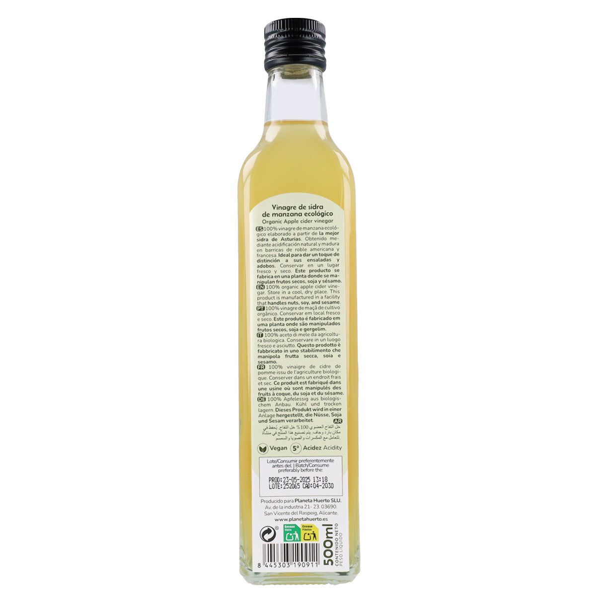 Pack 6x Vinagre de sidra de manzana sin filtrar ECO Planeta Huerto 500 ml