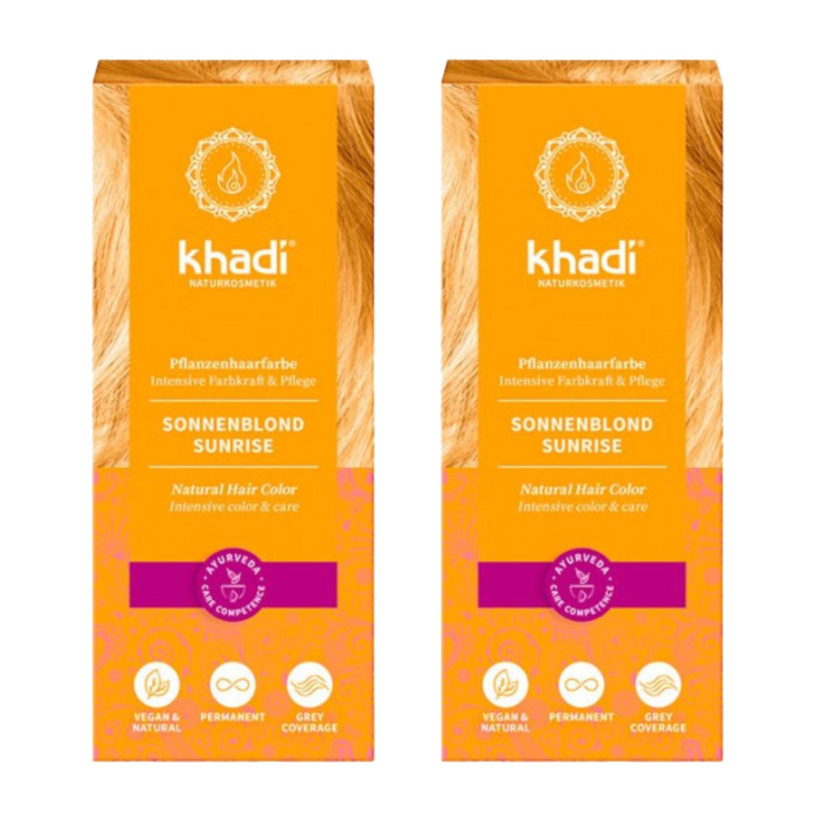 Pack 2x Tinte rubio miel amanecer, Khadi, 100 g