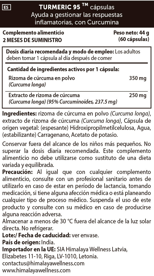 Cúrcuma Turmeric Organic, Himalaya, 60 cápsulas