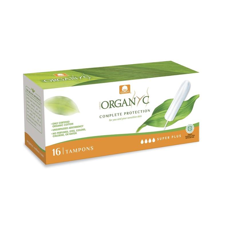 Tampones flujo Súper Plus 100% Algodón Orgánico sin aplicador Organyc 16 Uds