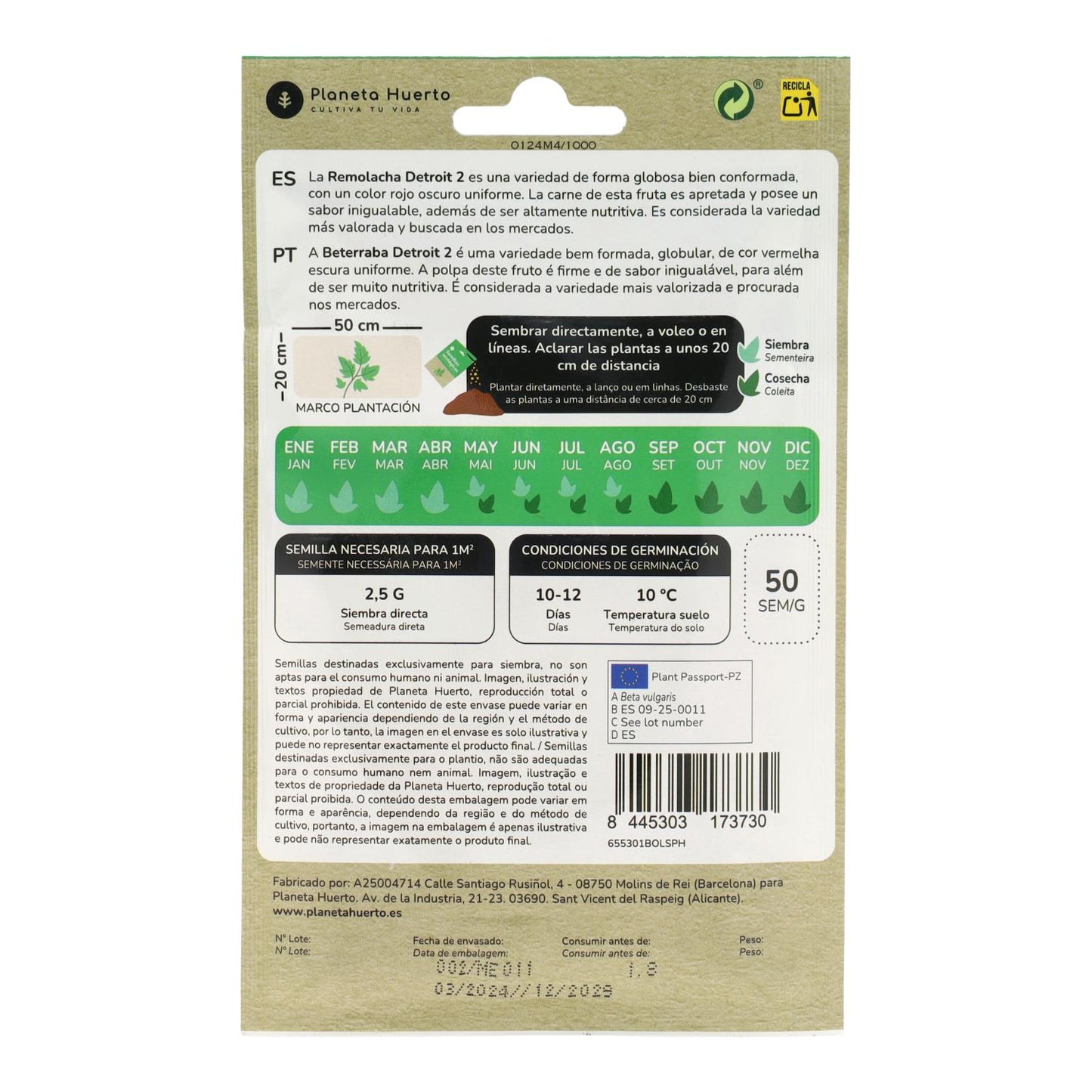 Semillas de Remolacha Detroit 2 ecológicas Planeta Huerto