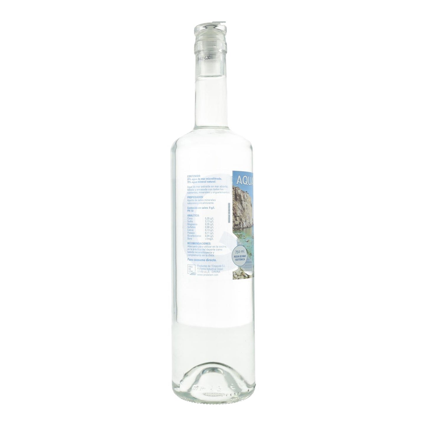 Agua De Mar Isotonica Vidrio Transparente Aquamarina 750 Ml.