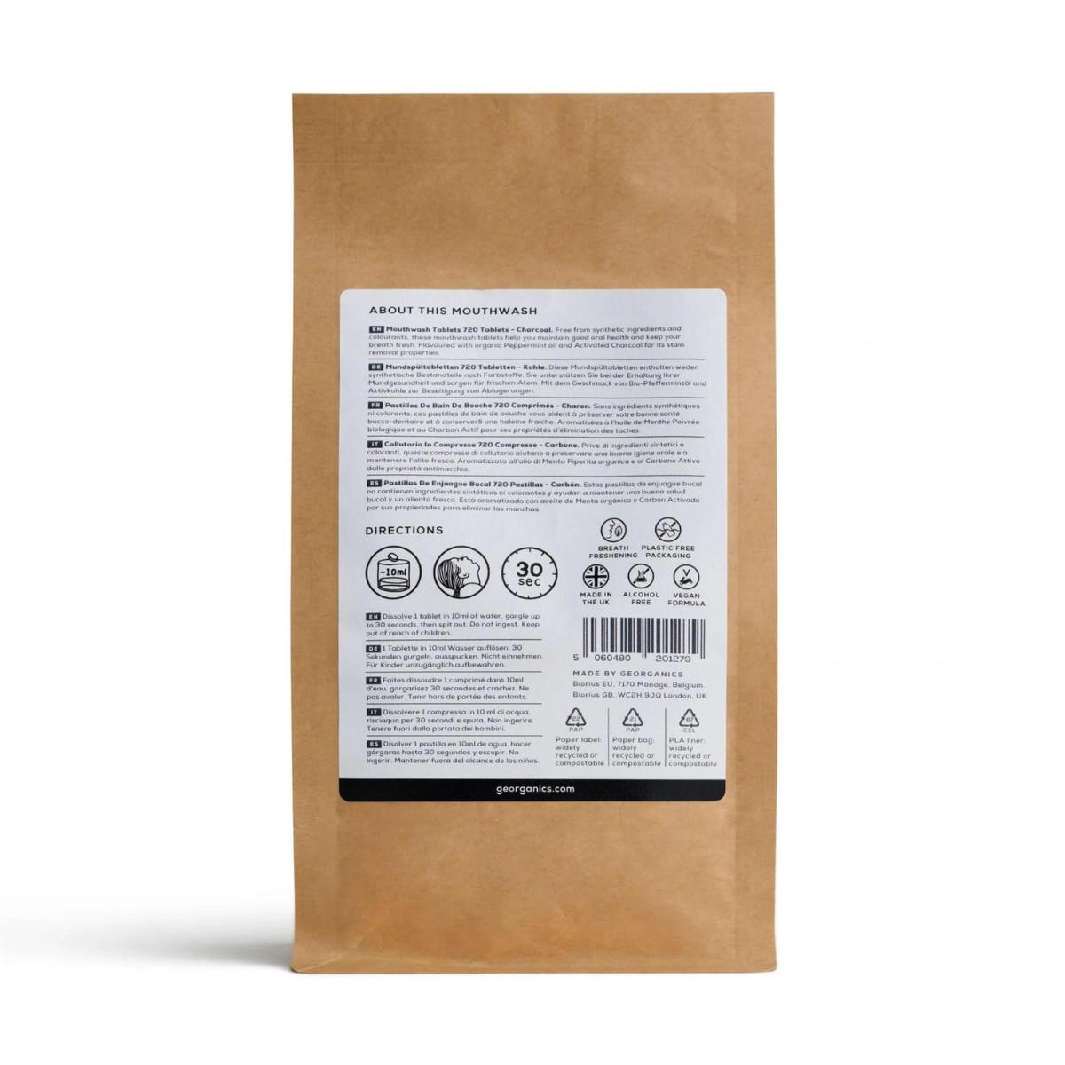 Recarga de pastillas de enjuague bucal de carbón, Georganics 720 unidades