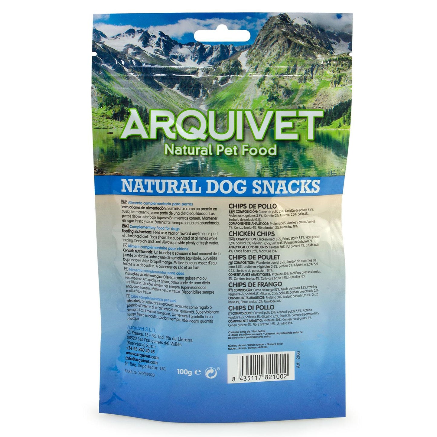 Snack natural para perros Chips de pollo  Arquivet  100 g
