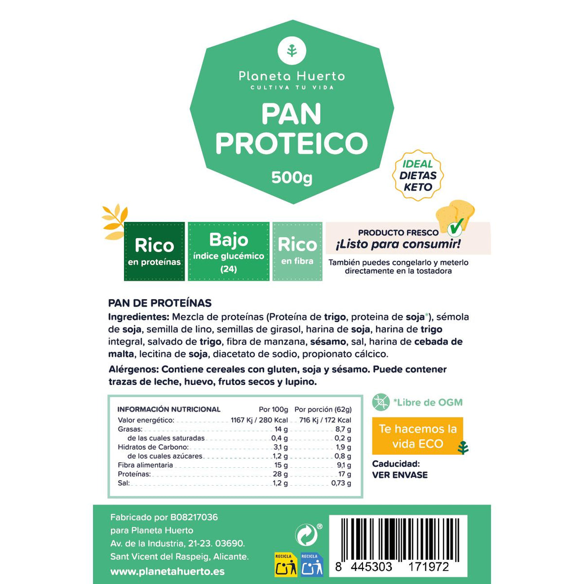 Pan proteico Planeta Huerto 500 g