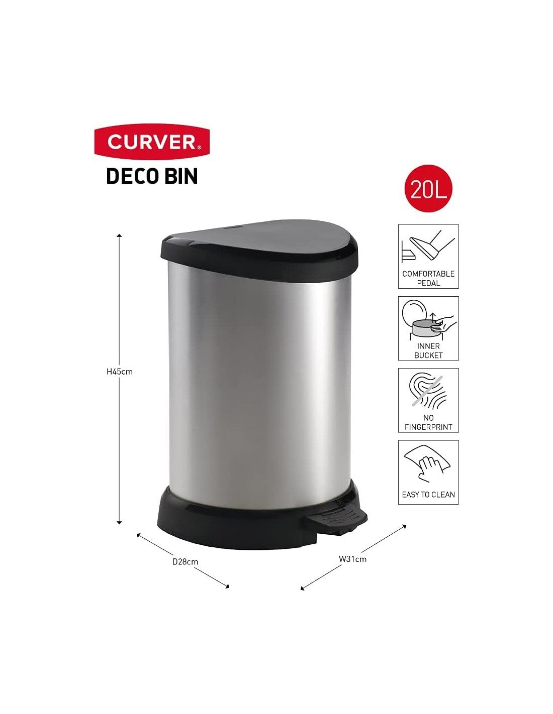 Cubo IML Metalizado cierre pedal 20L Curver