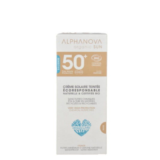 Solar facial SPF50+ color hipoalergénico Alphanova 50gr. Bio