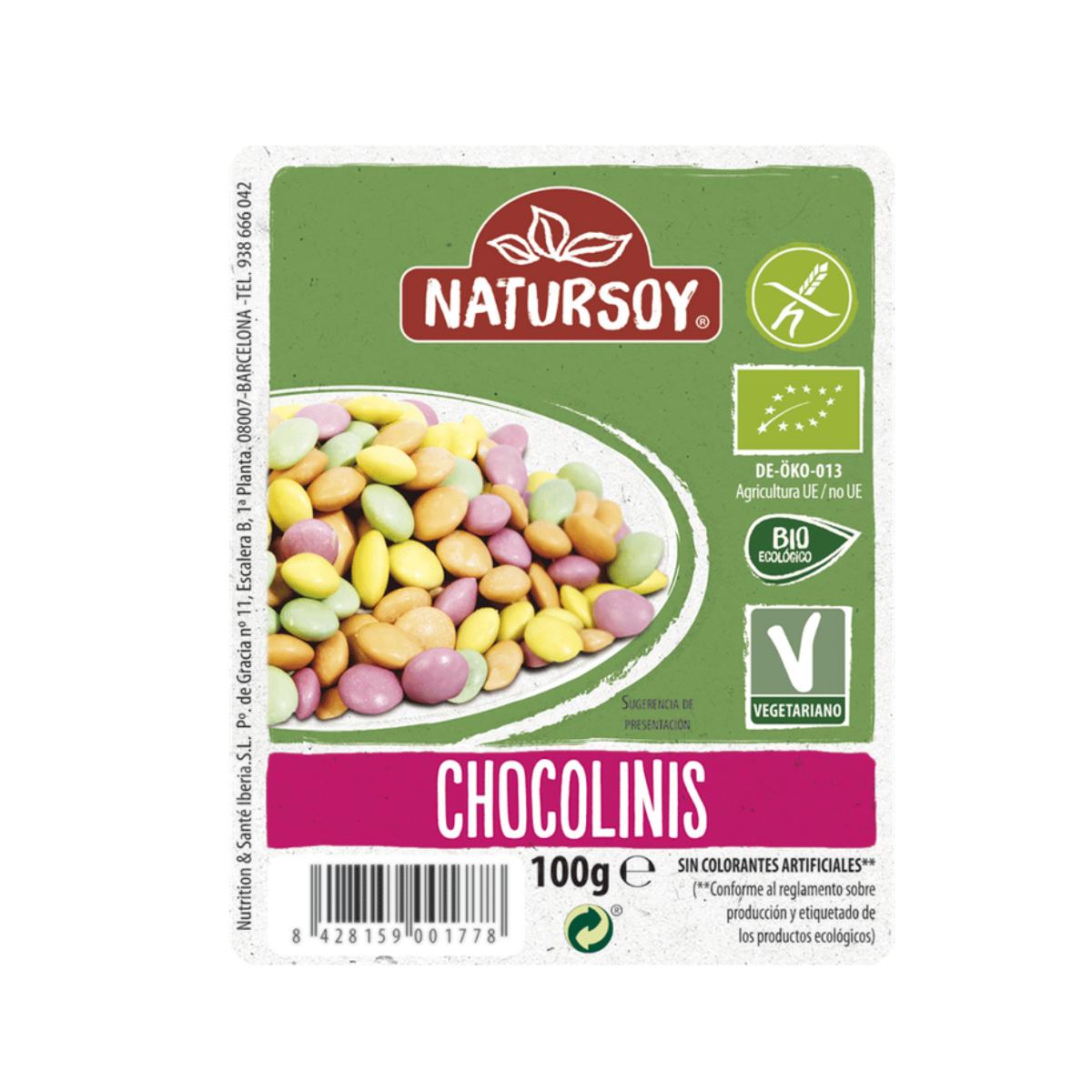 Chocolinis gragea de chocolate con leche ECO, 100g. Natursoy