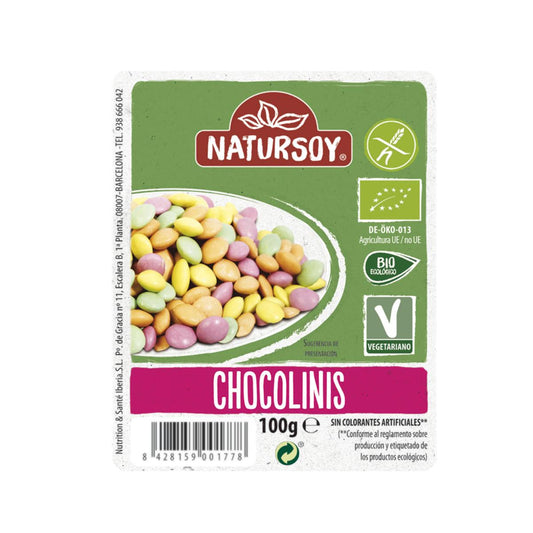 Chocolinis gragea de chocolate con leche ECO, 100g. Natursoy