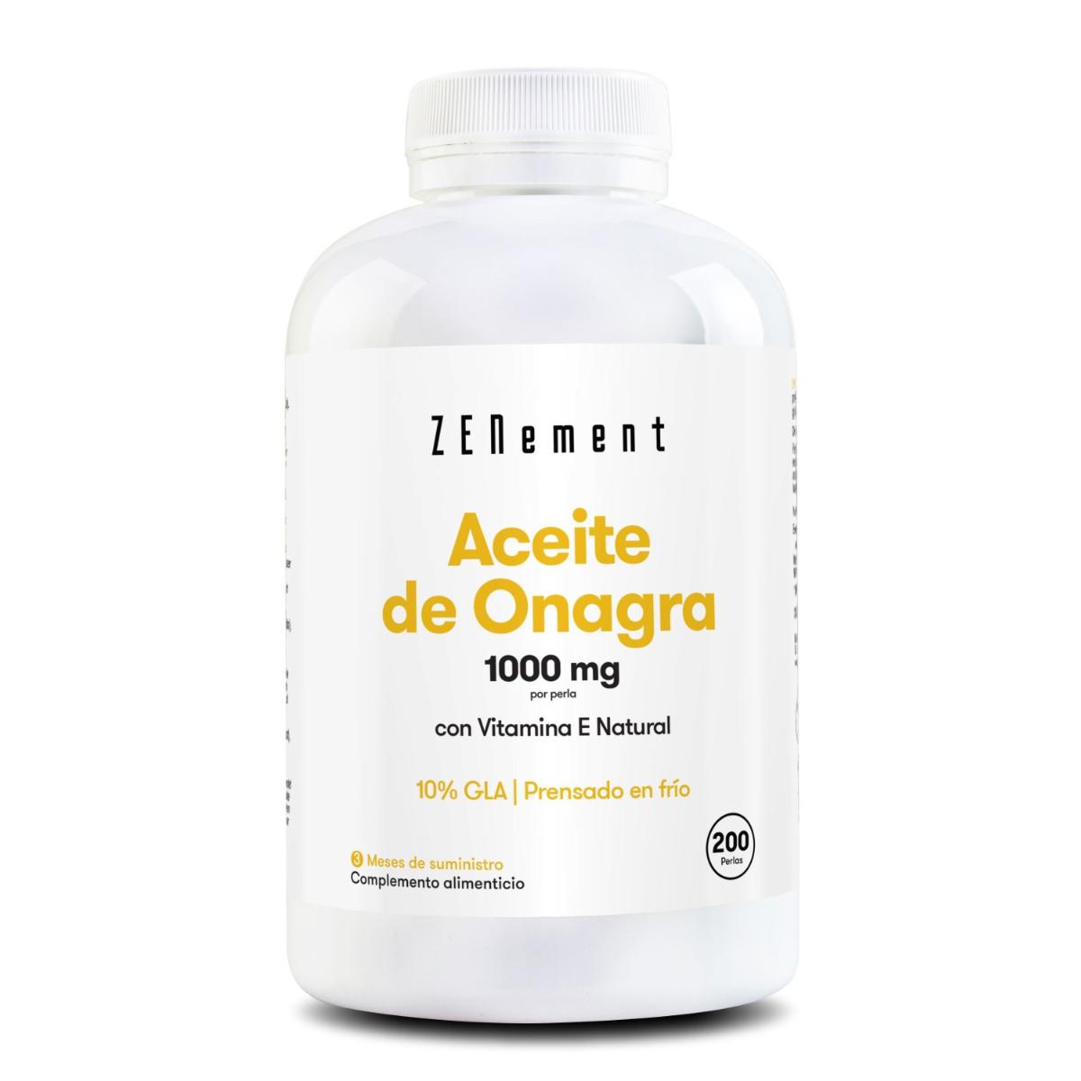 Aceite de Onagra, 1000 mg por perla, 10% GLA, prensado en frío Zenement, 200 comprimidos