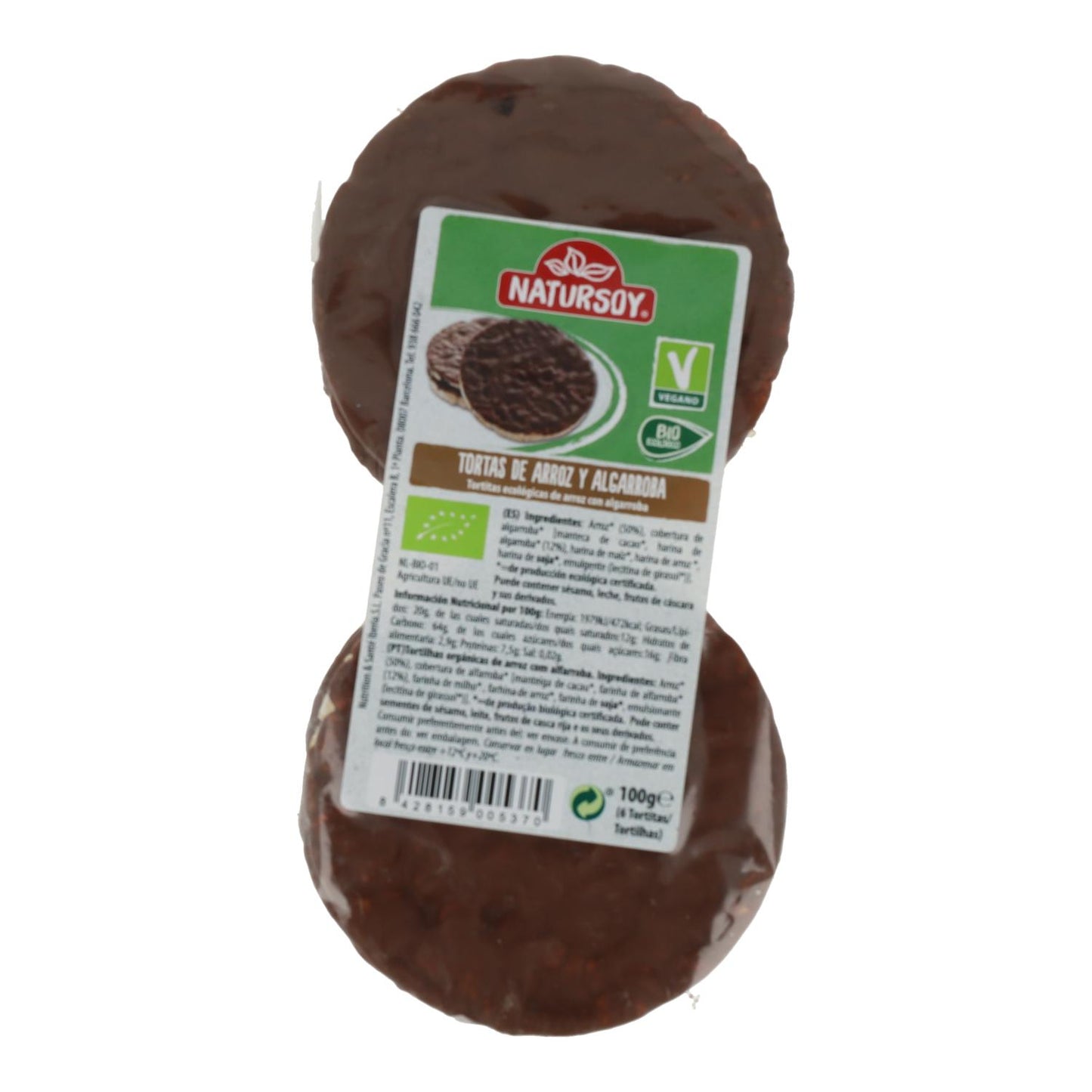 Tortitas de arroz con algarroba, 100 g. Natursoy