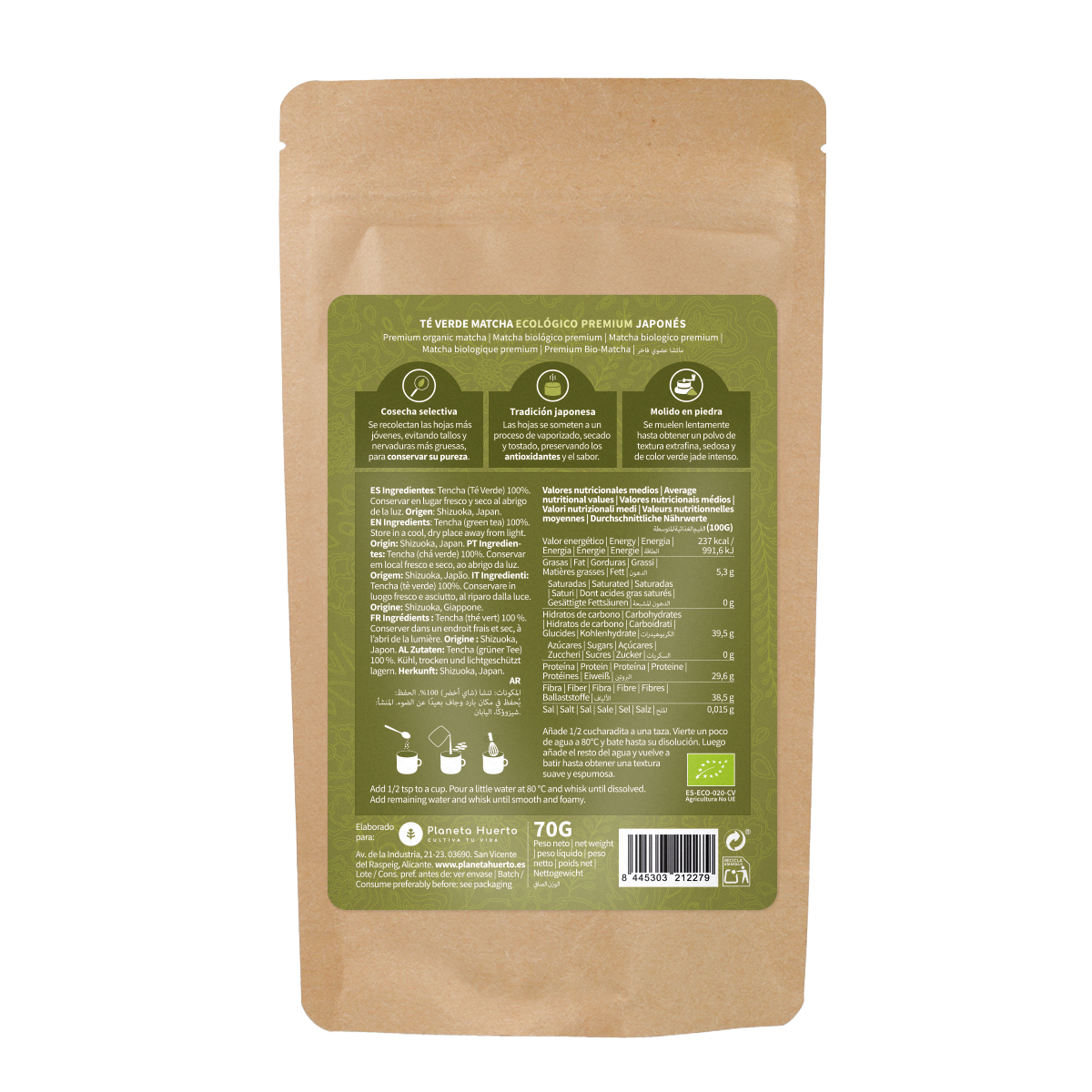Matcha Japonés Premium Planeta Huerto 70 g