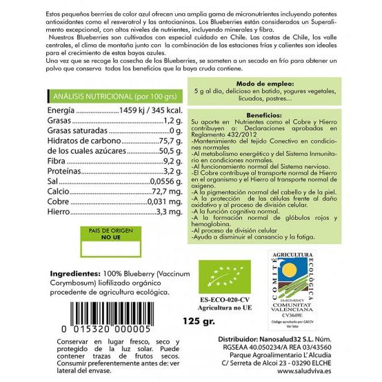 Blueberry en polvo 125 g, Salud Viva