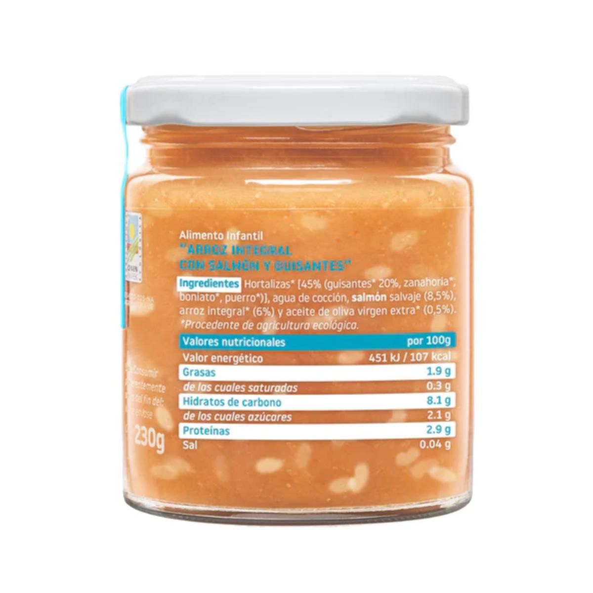 Pack 3x Tarrito de Arroz integral con Salmon y Guisantes ECO CA CHI TOS 230g, Smileat