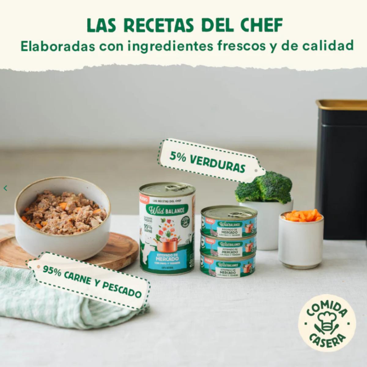 Lata completa Estofado de Mercado con Pavo y Ternera para Gatos Wild Balance 80gr