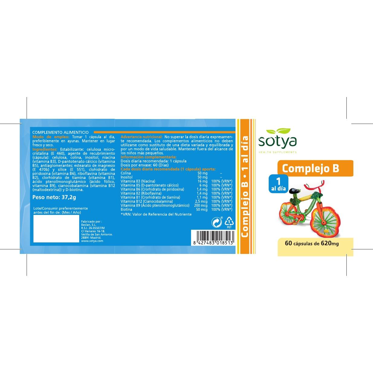 Complejo B Sotya 60 cápsulas vegetales de 620mg
