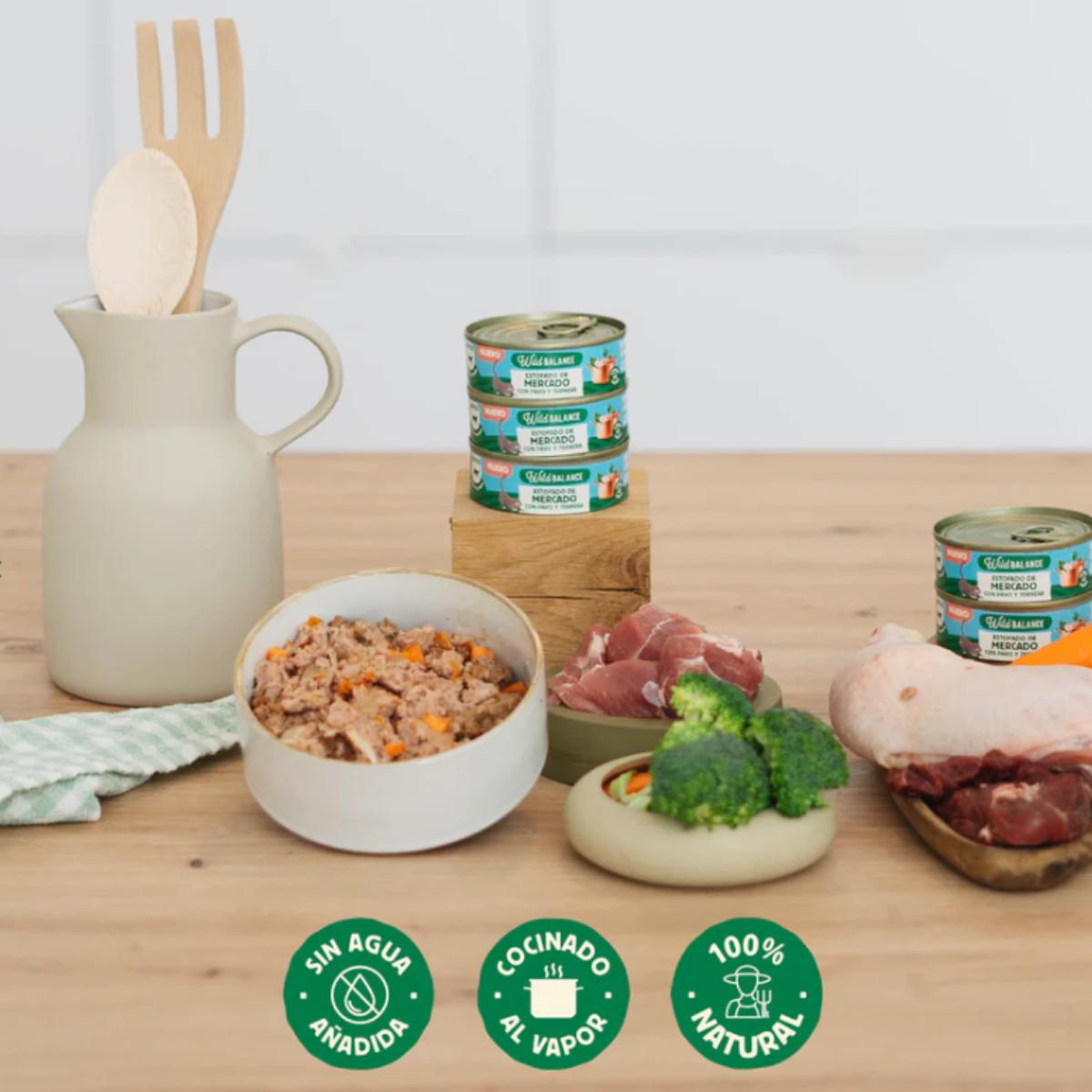 Lata completa Estofado de Mercado con Pavo y Ternera para Gatos Wild Balance 80gr
