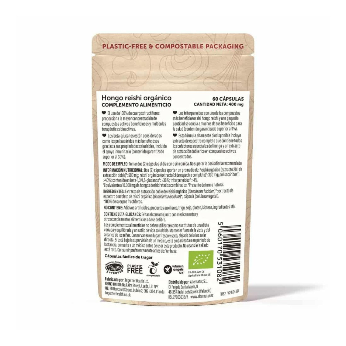 Hongo reishi orgánico together healht 60 cápsulas