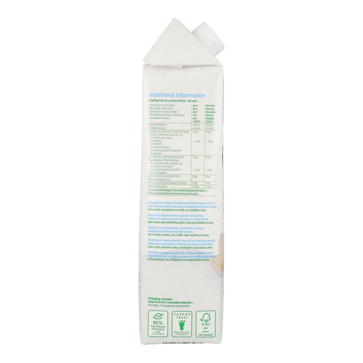 Leche de Coco BIO 2% grasa Dr Martins 1L