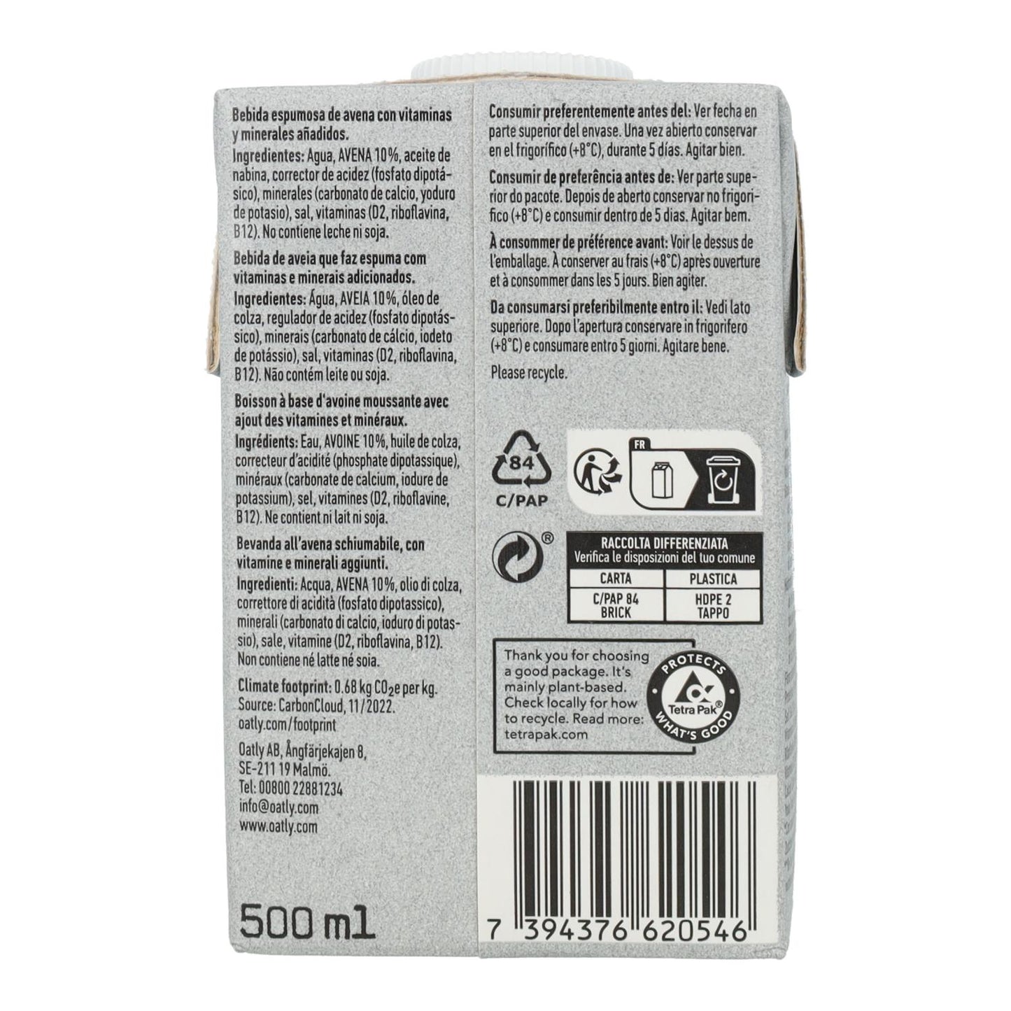 Bebida Avena Barista Oatly 500 ml