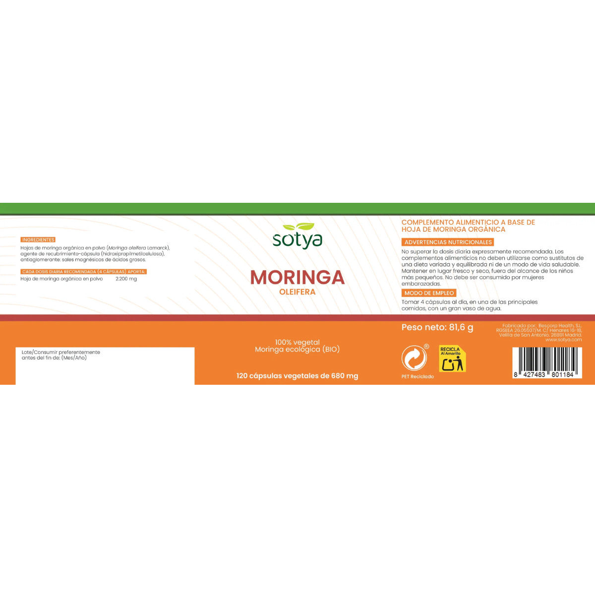 Moringa Oleifera Sotya 120 cápsulas vegetales
