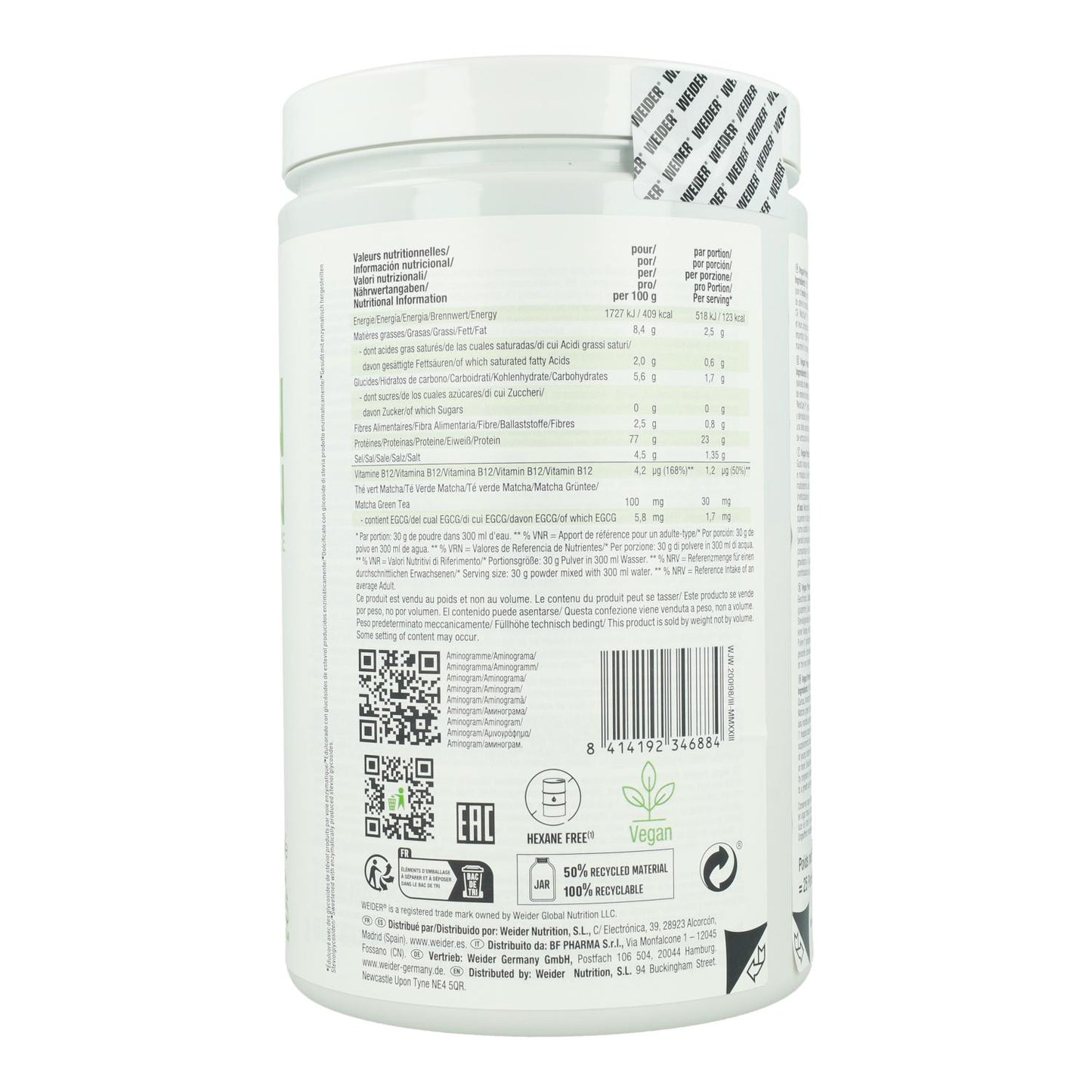 Vegan Protein - Mango Matcha, 750g. Weider