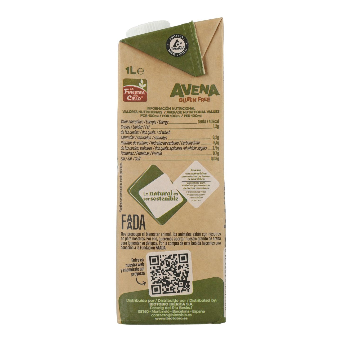 Bebida de Avena sin Gluten Bio La Finestra Sul Cielo 1 L