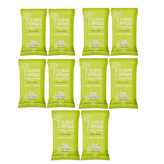 Pack 10 x Barrita energética dátiles, avellanas y plátano PaleoBull, 50 g