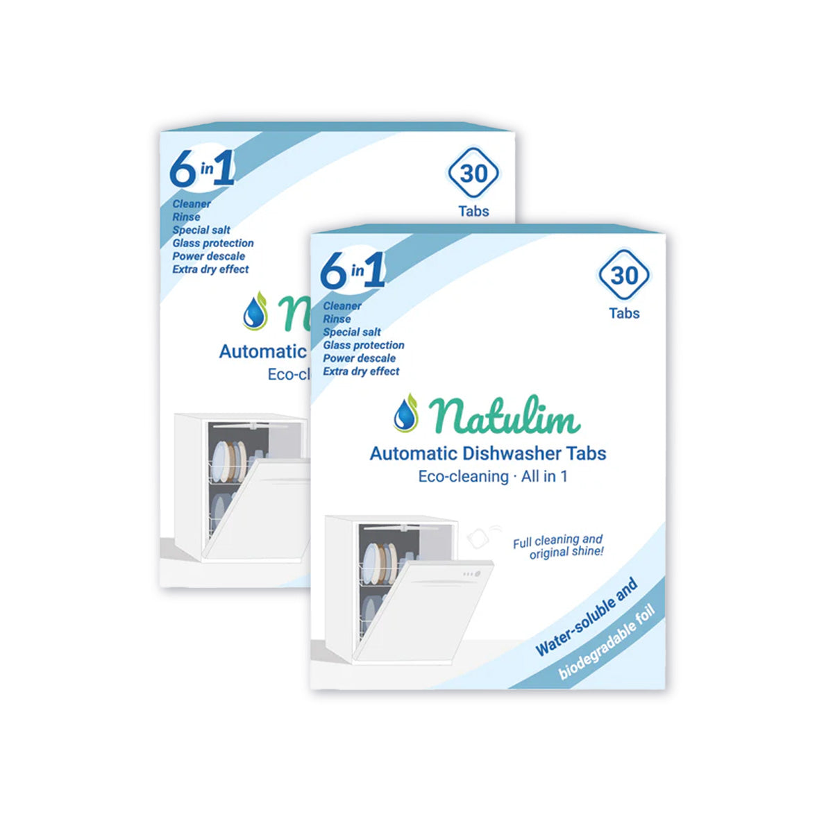 Pack 2x Eco Pastillas 6 en 1 Lavavajillas, Natulim, 30 unidades