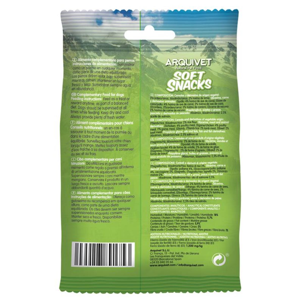 Snack natural para perros Soft Snacks Huesitos salmón Arquivet 100 g