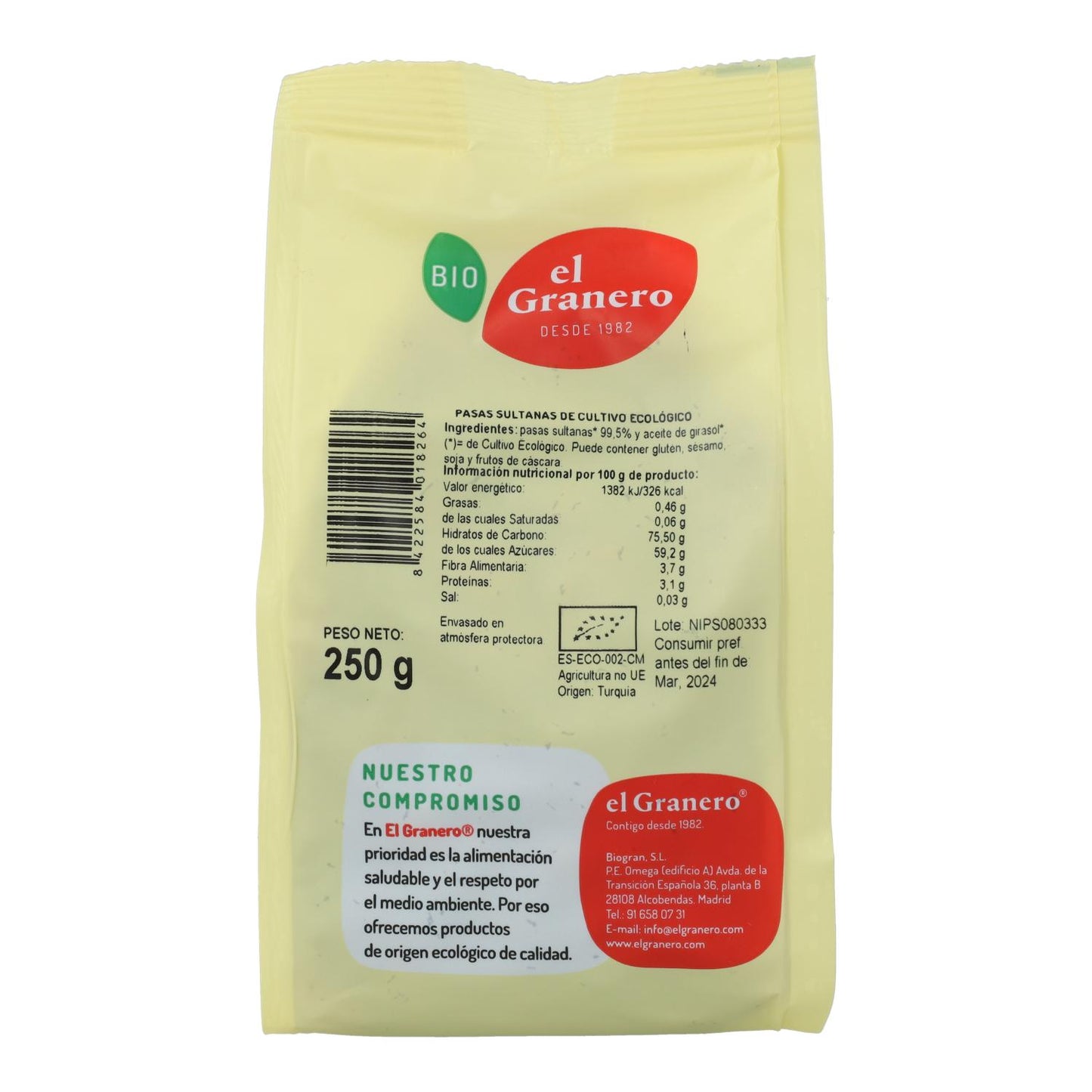 Pasas Sultanas Bio El Granero 250 g