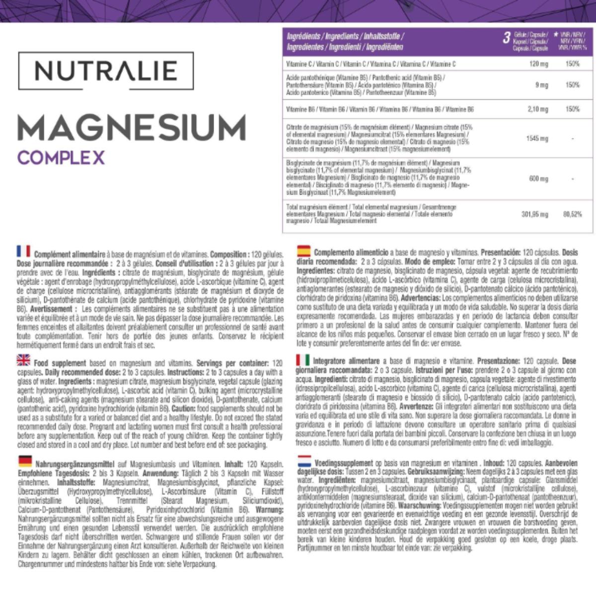Nutralie Magnesio con Bisglicinato y Citrato 120 cápsulas